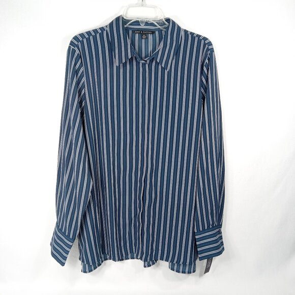 ZAC & RACHEL Women's Blue Striped Long Sleeve Button Front Shirt Size XL NWT - Picture 1 of 13